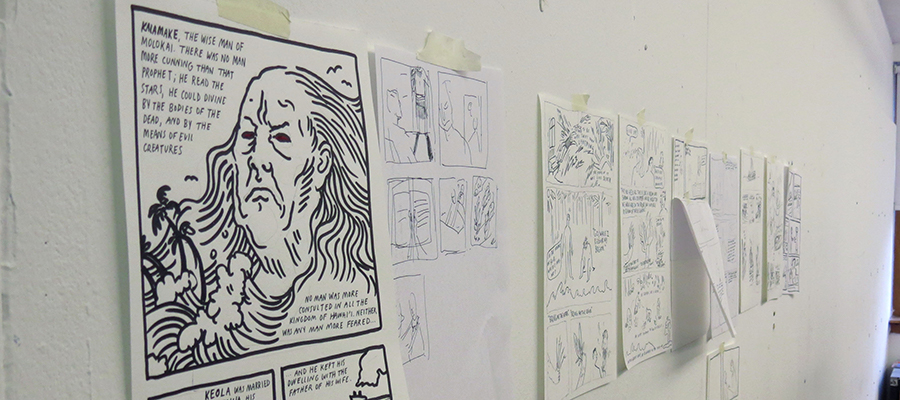 A photo of some of the sample pages produced during the workshop.